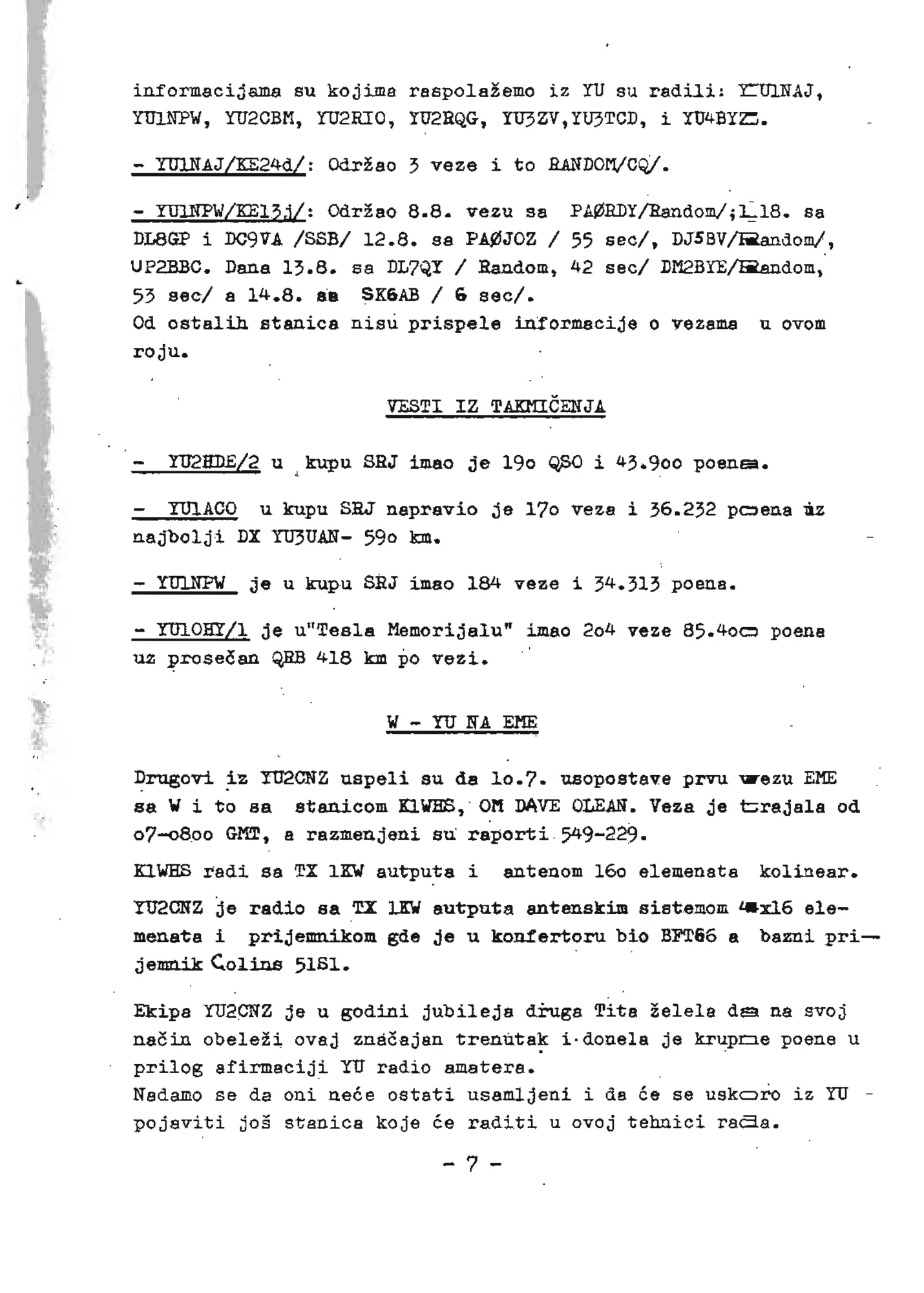 YU VHF/UHF Bilten 2/1977 — originalna stranica biltena sa pominjanjem YU4BYZ