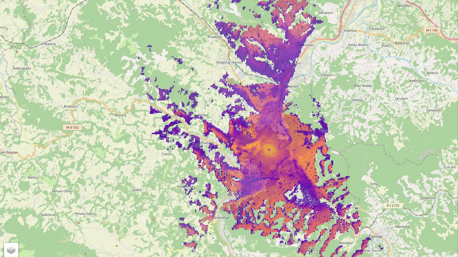 Mapa pokrivenosti Meshtastic čvora Nova pijaca